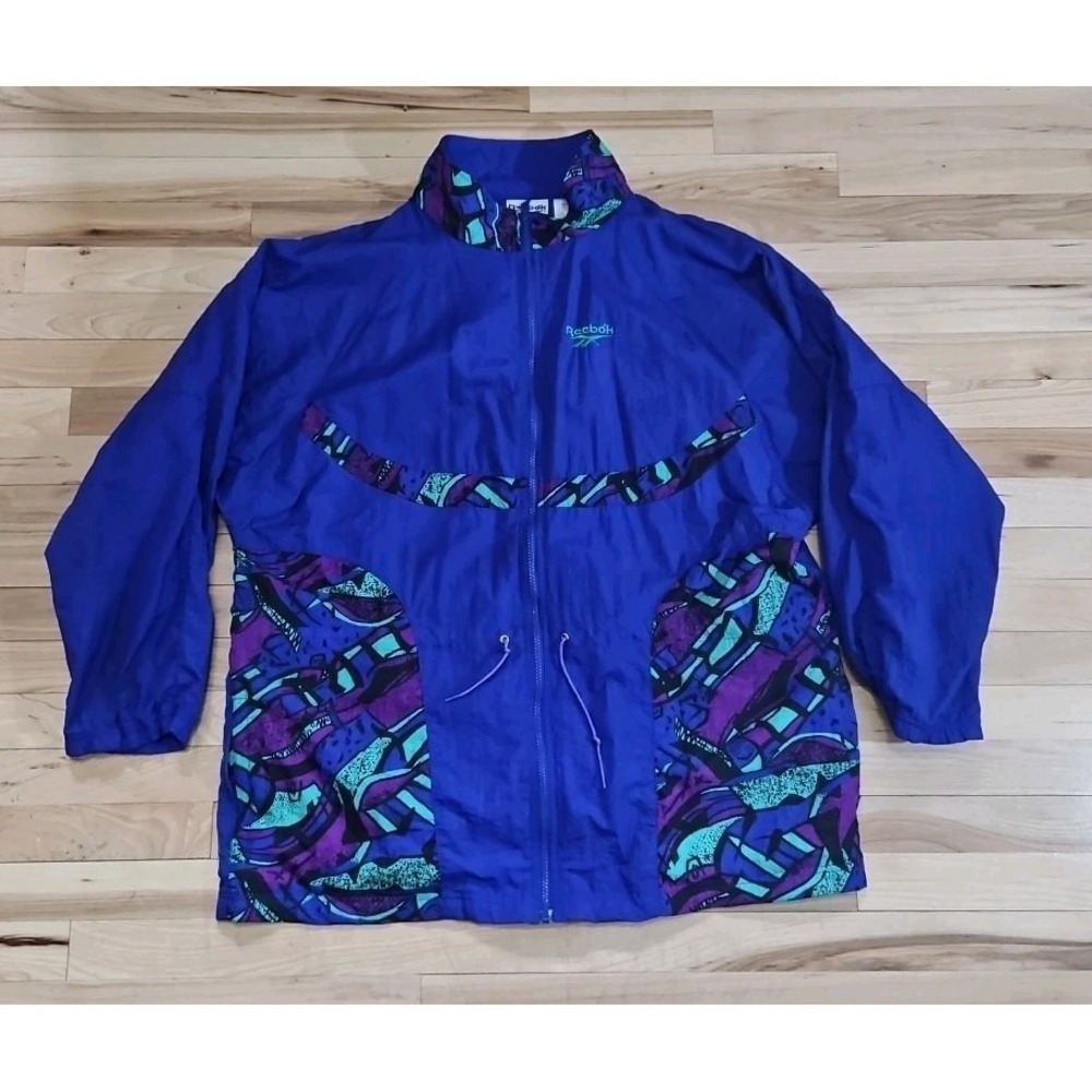 Vintage Reebok Windbreaker Running Track Jacket Purple Geometric XL